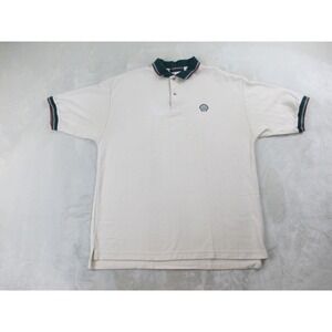 VINTAGE Vantage Polo Shirt Mens Large Brown Tan Chevron Shell Oil Cotton*